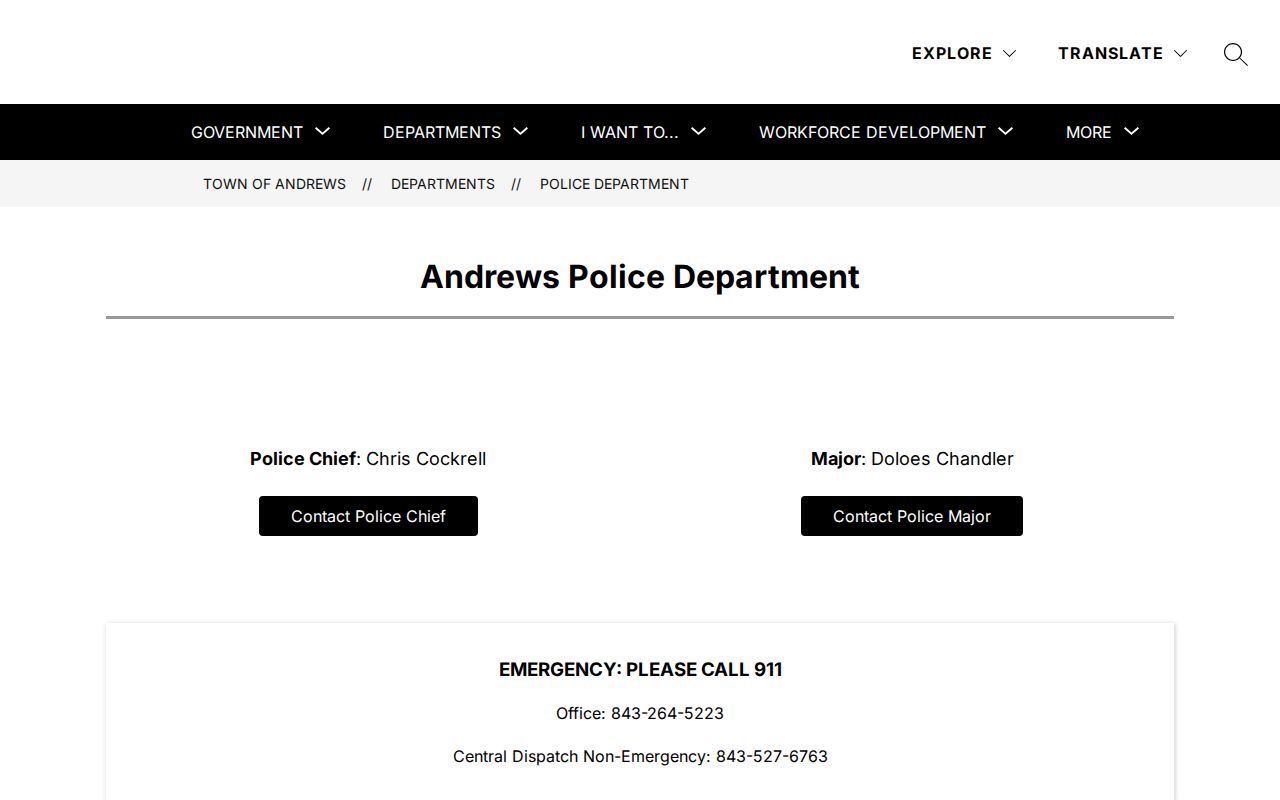 Georgetown County Andrews police record source and municipal contact information