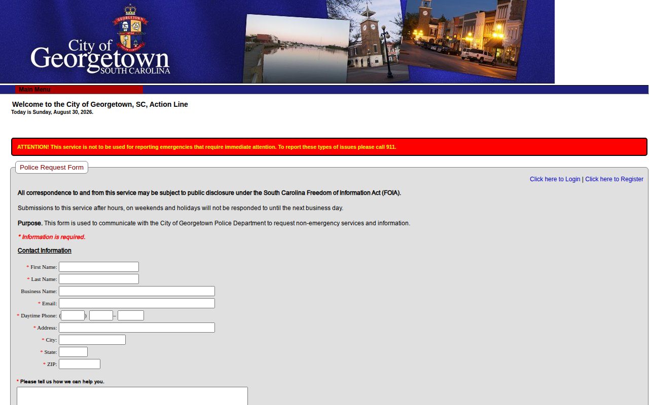 Georgetown County record request source for Georgetown police information