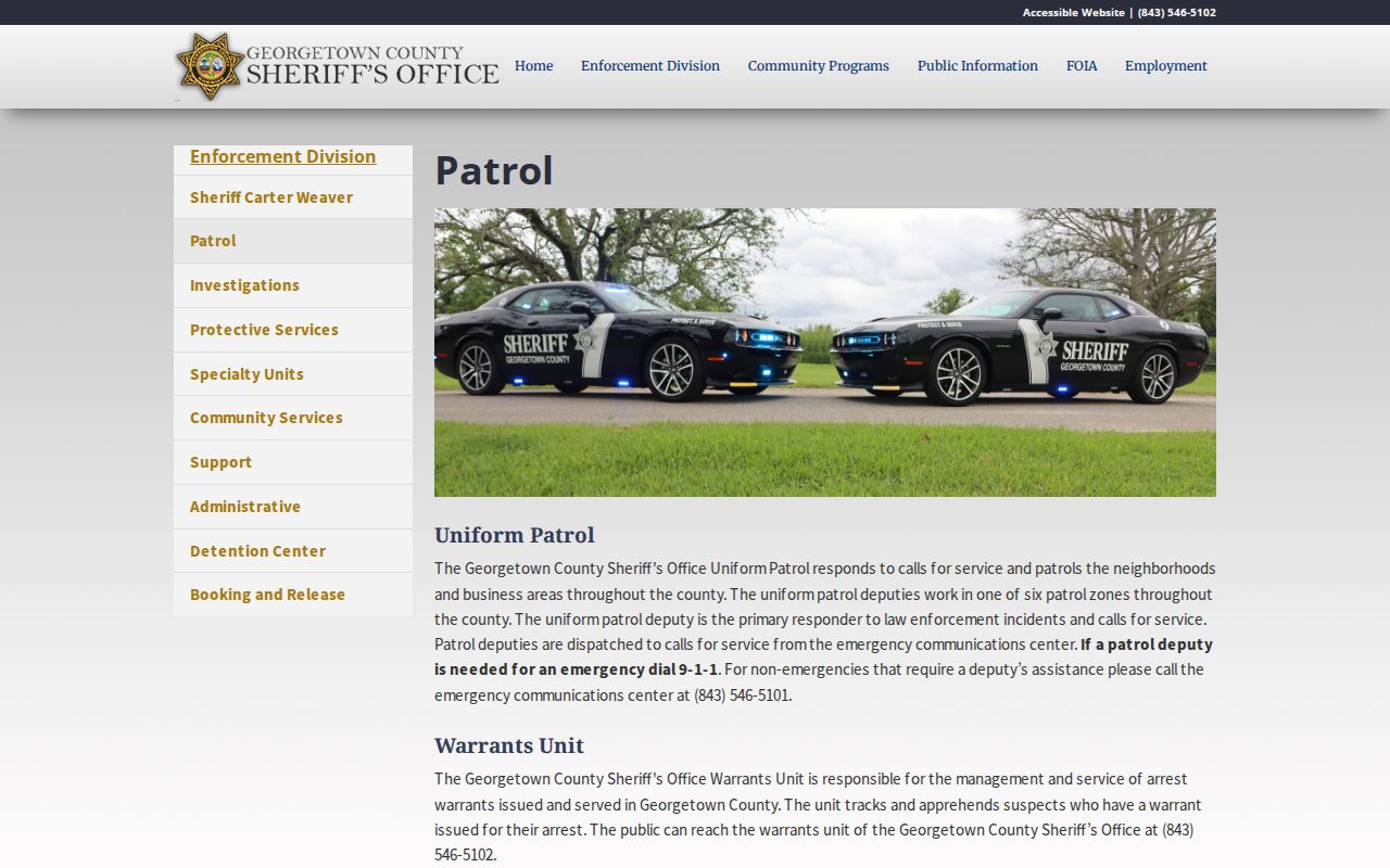 Georgetown County warrant record Patrol information