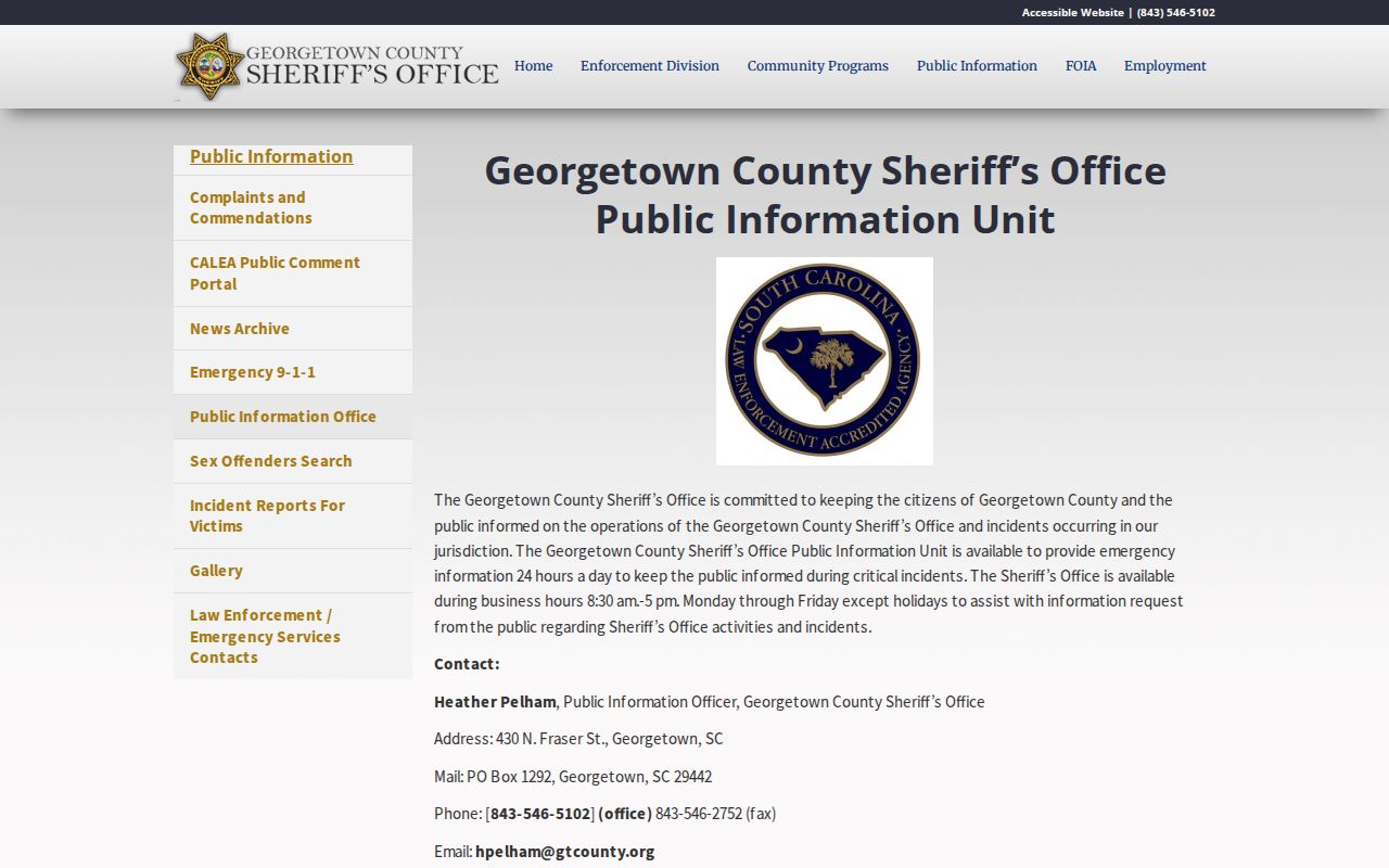 Georgetown County public-information record page